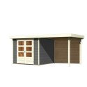 Abri de jardin en bois massif gris terre 5,95m² Askola 3,5 avec appentis et paroi arrière - Karibu