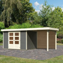 Abri de jardin en bois massif gris terre 6,55m² Askola 4 avec appentis et paroi arrière - Karibu