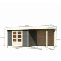 Abri de jardin en bois massif gris terre 6,55m² Askola 4 avec appentis et paroi arrière - Karibu