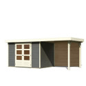 Abri de jardin en bois massif gris terre 6,55m² Askola 4 avec appentis et paroi arrière - Karibu