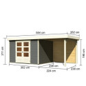 Abri de jardin en bois massif gris terre 7,43m² Askola 5 avec appentis et paroi arrière - Karibu