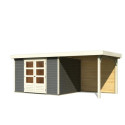 Abri de jardin en bois massif gris terre 7,43m² Askola 5 avec appentis et paroi arrière - Karibu