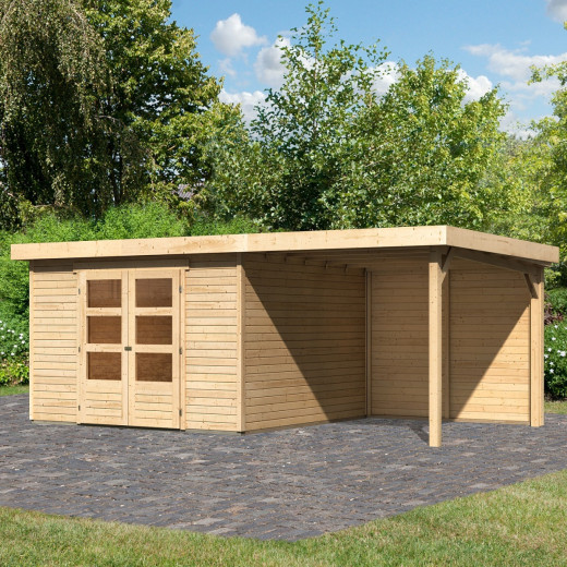 Abri de jardin en bois massif 9,24m² Askola 6 avec appentis et paroi arrière – Karibu	