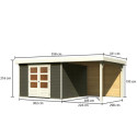 Abri de jardin en bois massif gris terre 9,24m² Askola 6 avec appentis et paroi arrière - Karibu