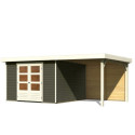 Abri de jardin en bois massif gris terre 9,24m² Askola 6 avec appentis et paroi arrière - Karibu