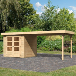 Abri de jardin en bois massif 4,62m² Askola 2 avec grand appentis – Karibu
