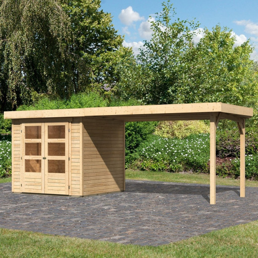 Abri de jardin en bois massif 4,62m² Askola 2 avec grand appentis – Karibu