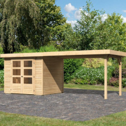 Abri de jardin en bois massif 5,25m² Askola 3 avec grand appentis – Karibu