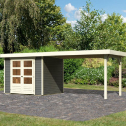 Abri de jardin en bois massif gris terre 5,25m² Askola 3 avec grand appentis – Karibu