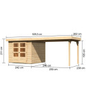 Abri de jardin en bois massif 5,95m² Askola 3,5 avec grand appentis – Karibu