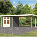 Abri de jardin en bois massif gris terre 5,95m² Askola 3,5 avec grand appentis – Karibu