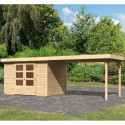 Abri de jardin en bois massif 6,55m² Askola 4 avec grand appentis – Karibu