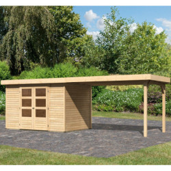 Abri de jardin en bois massif 6,55m² Askola 4 avec grand appentis – Karibu