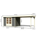 Abri de jardin en bois massif gris terre 6,55m² Askola 4 avec grand appentis – Karibu