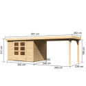 Abri de jardin en bois massif 7,43m² Askola 5 avec grand appentis – Karibu
