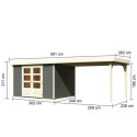 Abri de jardin en bois massif gris terre 7,43m² Askola 5 avec grand appentis – Karibu