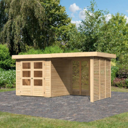 Abri de jardin en bois massif 4,62m² Askola 2 avec appentis-bûches 240cm – Woodfeeling