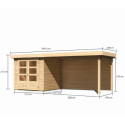 Abri de jardin en bois massif 4,62m² Askola 2 avec grand appentis et paroi arrière – Karibu