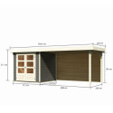 Abri de jardin en bois massif gris terre 4,62m² Askola 2 avec grand appentis et paroi arrière – Karibu