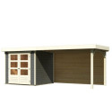 Abri de jardin en bois massif gris terre 4,62m² Askola 2 avec grand appentis et paroi arrière – Karibu