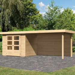 Abri de jardin en bois massif 5,25m² Askola 3 avec grand appentis et paroi arrière – Karibu