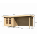 Abri de jardin en bois massif 5,25m² Askola 3 avec grand appentis et paroi arrière – Karibu