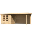 Abri de jardin en bois massif 5,25m² Askola 3 avec grand appentis et paroi arrière – Karibu