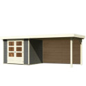 Abri de jardin en bois massif gris terre 5,25m² Askola 3 avec grand appentis et paroi arrière – Karibu