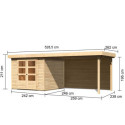 Abri de jardin en bois massif 5,95m² Askola 3,5 avec grand appentis et paroi arrière – Karibu