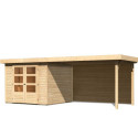 Abri de jardin en bois massif 5,95m² Askola 3,5 avec grand appentis et paroi arrière – Karibu