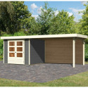 Abri de jardin en bois massif gris terre 5,95m² Askola 3,5 avec grand appentis et paroi arrière – Karibu