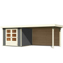 Abri de jardin en bois massif gris terre 5,95m² Askola 3,5 avec grand appentis et paroi arrière – Karibu