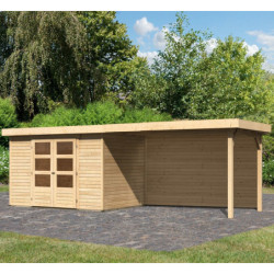 Abri de jardin en bois massif 6,55m² Askola 4 avec grand appentis et paroi arrière – Karibu