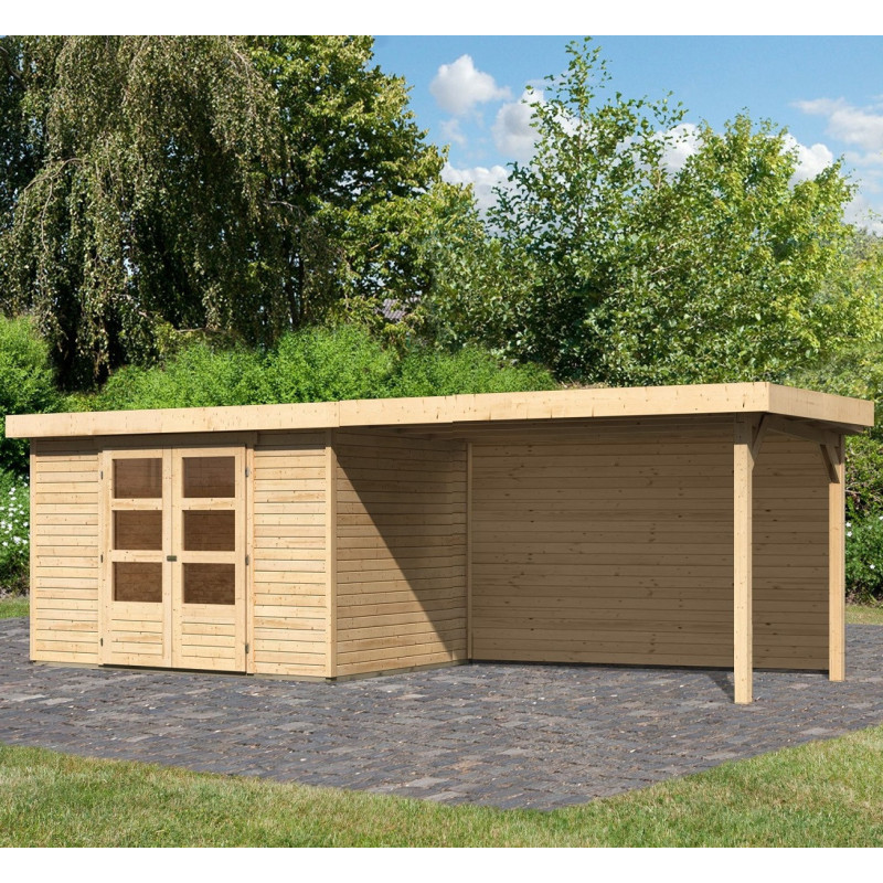 Abri de jardin en bois massif 6,55m² Askola 4 avec grand appentis et paroi arrière – Karibu