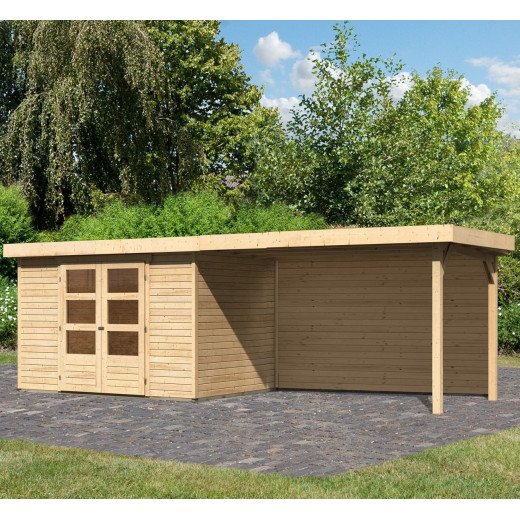 Abri de jardin en bois massif 6,55m² Askola 4 avec grand appentis et paroi arrière – Karibu