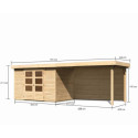 Abri de jardin en bois massif 6,55m² Askola 4 avec grand appentis et paroi arrière – Karibu