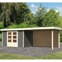 Abri de jardin en bois massif gris terre 6,55m² Askola 4 avec grand appentis et paroi arrière – Karibu