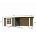 Abri de jardin en bois massif gris terre 6,55m² Askola 4 avec grand appentis et paroi arrière – Karibu