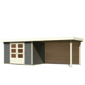 Abri de jardin en bois massif gris terre 6,55m² Askola 4 avec grand appentis et paroi arrière – Karibu