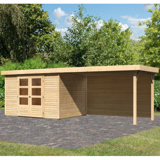 Abri de jardin en bois massif 7,43m² Askola 5 avec grand appentis et paroi arrière – Karibu
