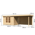 Abri de jardin en bois massif 7,43m² Askola 5 avec grand appentis et paroi arrière – Karibu