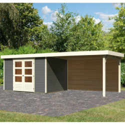 Abri de jardin en bois massif gris terre 7,43m² Askola 5 avec grand appentis et paroi arrière – Karibu
