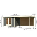 Abri de jardin en bois massif gris terre 7,43m² Askola 5 avec grand appentis et paroi arrière – Karibu