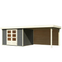 Abri de jardin en bois massif gris terre 7,43m² Askola 5 avec grand appentis et paroi arrière – Karibu