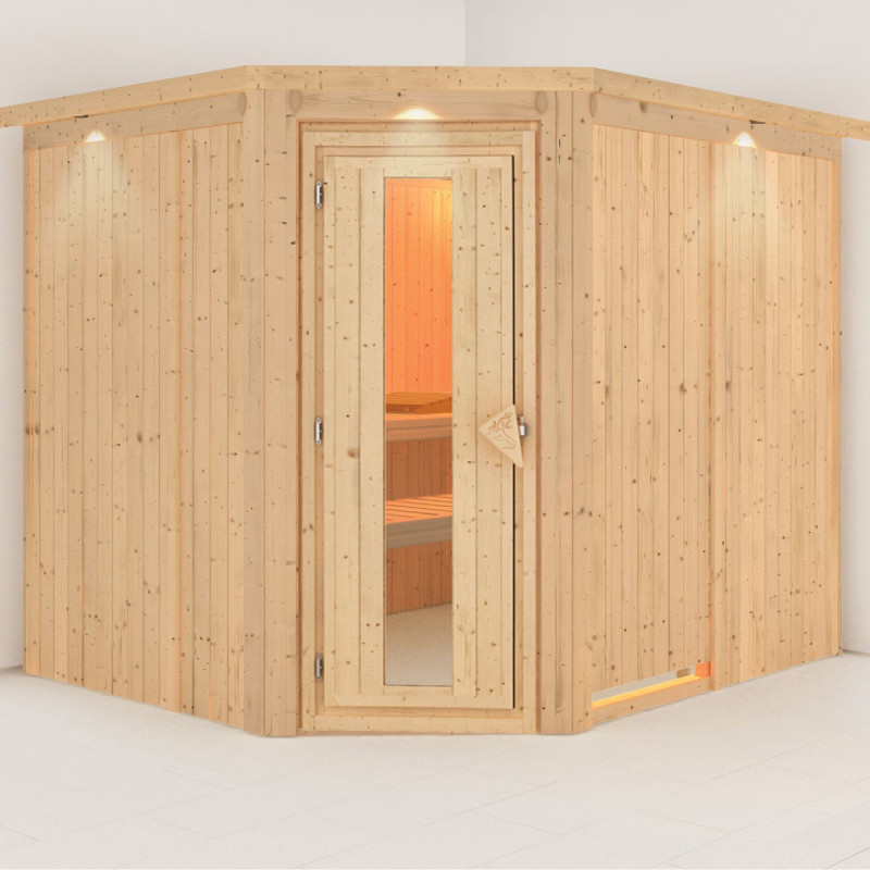 Sauna traditionnel d'angle MALIN 5 à 6 places 68mm KARIBU