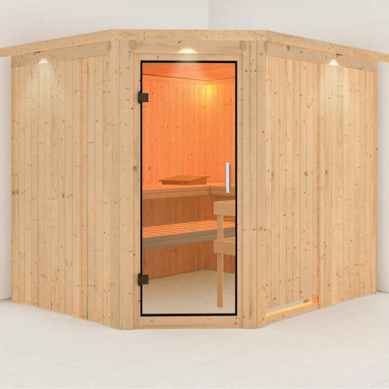 Sauna traditionnel d'angle MALIN 5 à 6 places 68mm KARIBU