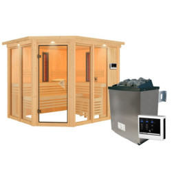 Sauna d'angle multifonctionnel AVA 5 à 6 places 68mm KARIBU