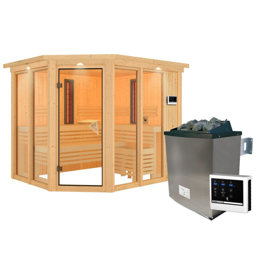 Sauna d'angle multifonctionnel AVA 5 à 6 places 68mm KARIBU