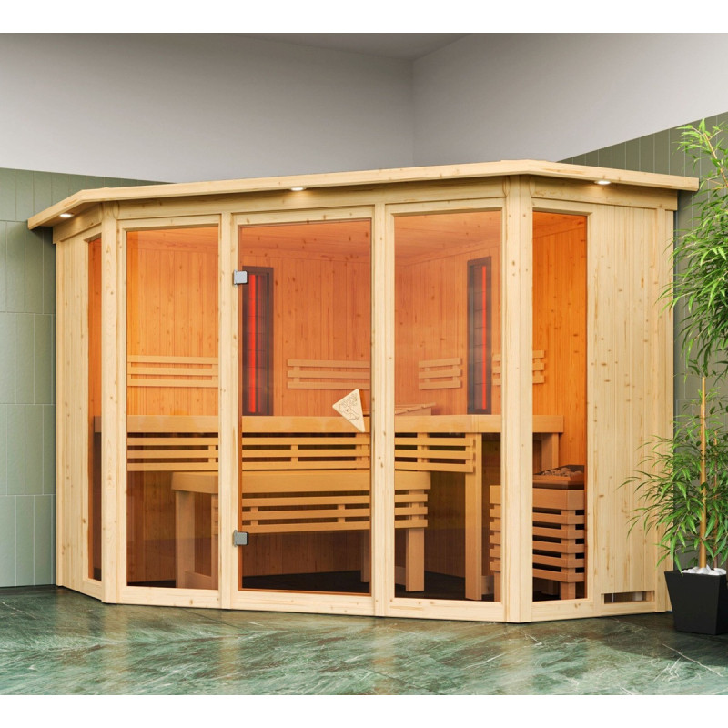 Sauna d'angle multifonctionnel ASTA 4 à 5 places 68mm KARIBU
