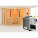 Sauna d'angle multifonctionnel ASTA avec poêle Bio 9kW 4 à 5 places 68mm KARIBU